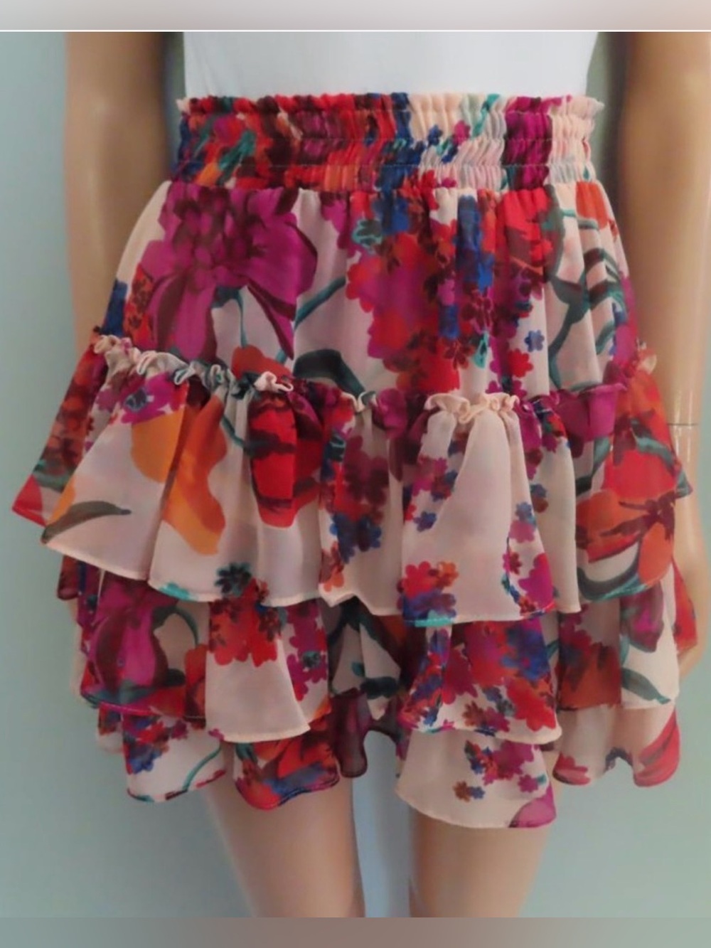 Misa Los Angeles Multicolor Tiered Ruffle Trim Floral Print Mini Skirt